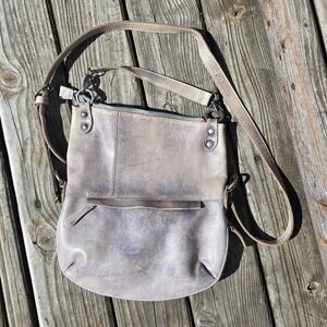 Bed STU Gray Leather Crossbody Tahiti Bag with Distressed Finish